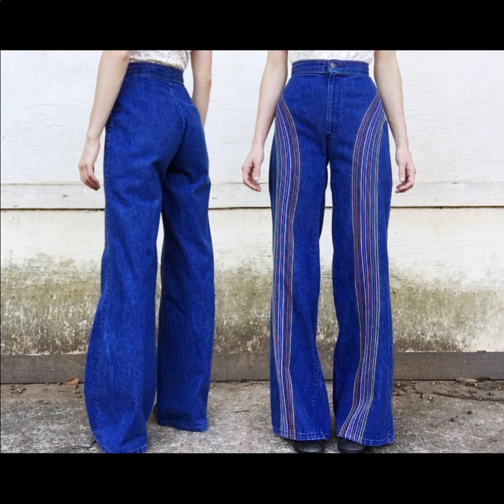 Vintage 70s Rainbow Bell Bottom Jeans 23 x 32